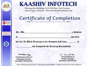 inplant training certificate